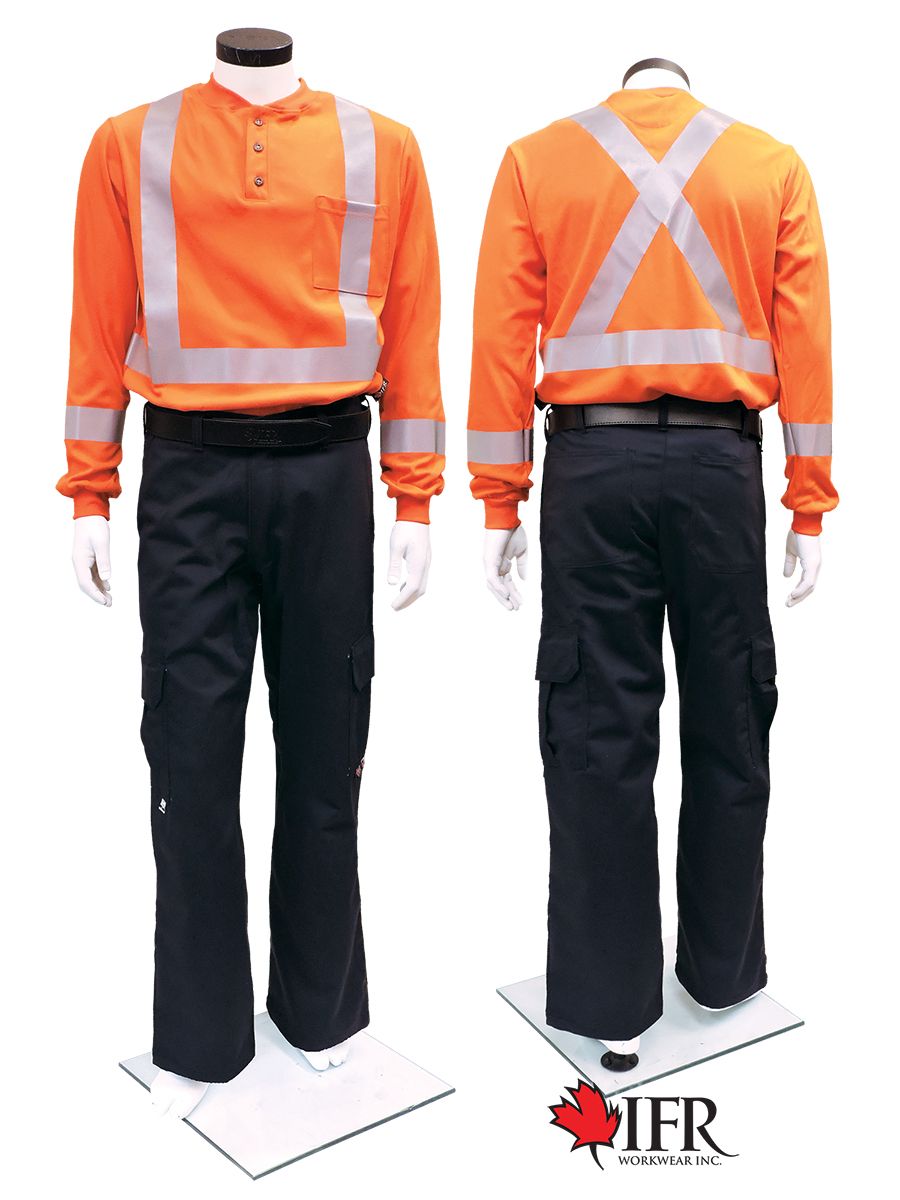 IFR Workwear Inc. - UltraSoft® 6 oz Striped Henley Long Sleeve Shirt - Orange